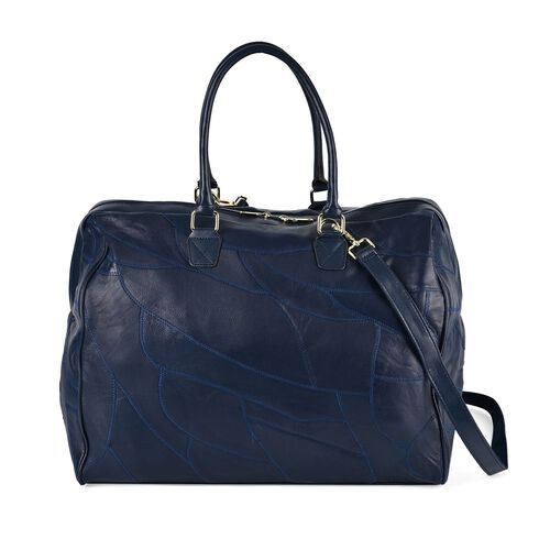 Stylische Patchwork-Reisetasche aus Schafsleder, blau  image number 0