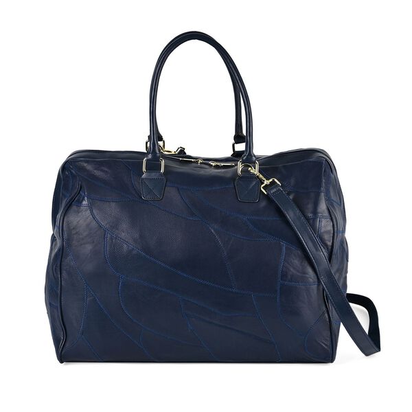 Stylische Patchwork-Reisetasche aus Schafsleder, blau  image number 0