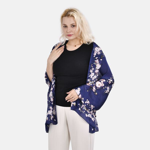 LA MAREY - 100% Maulbeeren-Seidenschal, Chiffon, 60x170 cm, Marineblau image number 7