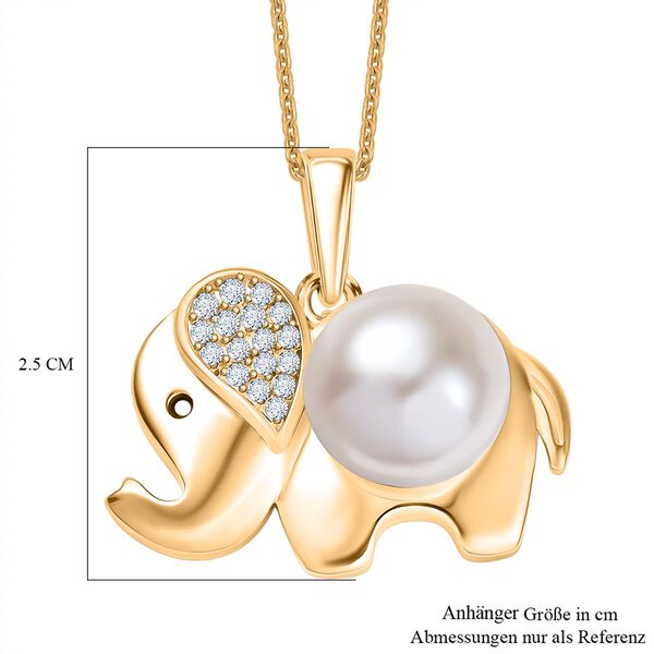 Weiße Süßwasser Perle, Weißer Zirkon Anhänger mit Kette ca. 50 cm, nickelfreies Messing image number 7