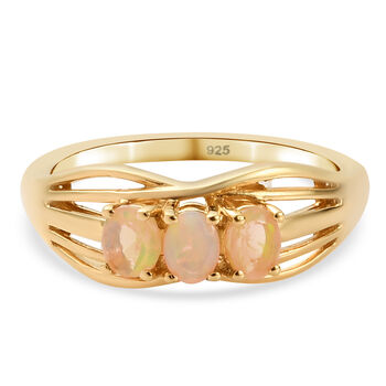 Nat&uuml;rlicher &Auml;thiopischer Opal 3 Stein Ring 925 Silber vergoldet (Gr&ouml;&szlig;e 16.00) ca. 0,38 ct