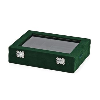 Elegante Schmuckbox aus edlem Samt mit Glasdeckel, 20x15x5 cm, Smaragdgr&uuml;n