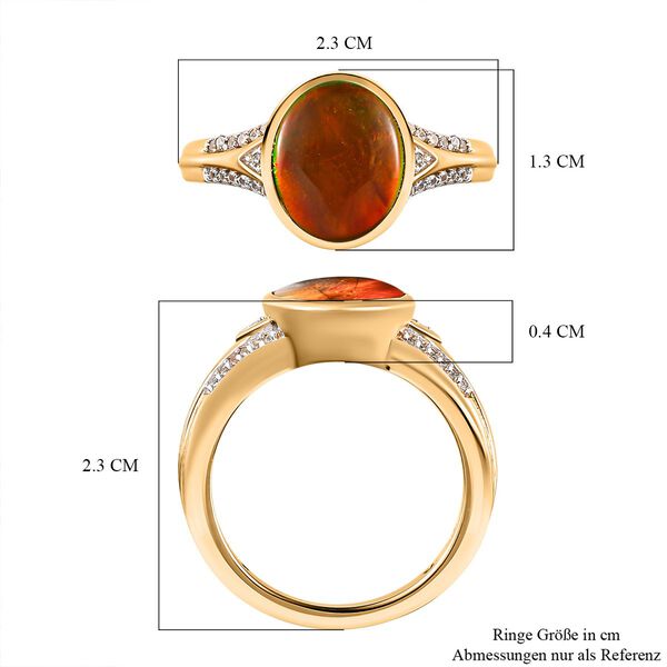 Kanadischer Ammolit und wei&szlig;er Zirkon-Ring, 925 Silber Gelbgold Vermeil (Gr&ouml;&szlig;e 20.00) ca. 2.92 ct image number 7