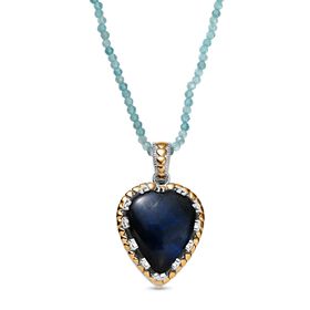 AAA Labradorit, Apatit Anhänger mit Kette 925 Silber Rhodiniert und 750 Gelbgold Vermeil ca. 85.00 ct