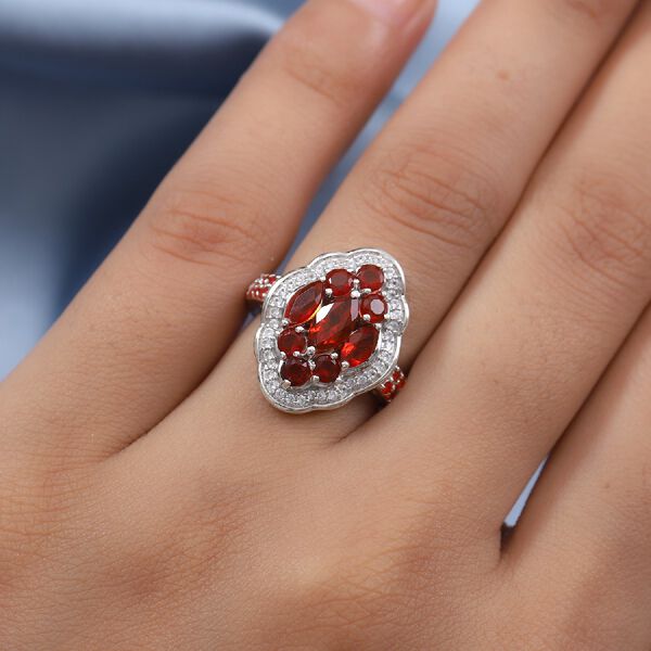 Mexikanischer Kirschfeuer-Opal und Zirkon Ring 925 Silber Platin-&Uuml;berzug image number 3