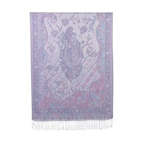 Schal mit Paisley-Muster und Fransen, 70x180cm, Grau-Weiß