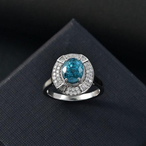 RHAPSODY AAAA Ratnakiri Blauer Zirkon, Weißer Diamant Ring 950 Platin (Größe 19.00) ca. 5.77 ct image number 1