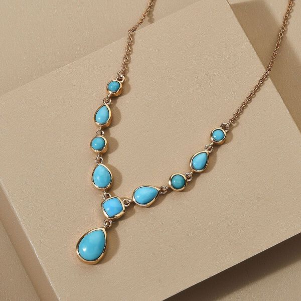 Amerikanisches, nat&uuml;rliches Sleeping Beauty T&uuml;rkis Collier, ca. 45 cm, 925 Silber vergoldet ca. 5.36 ct image number 3