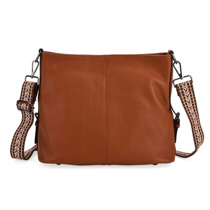 100% Echtleder-Crossbody-Tasche mit 3 Tragevarianten, 32x12x25 cm, Cognac