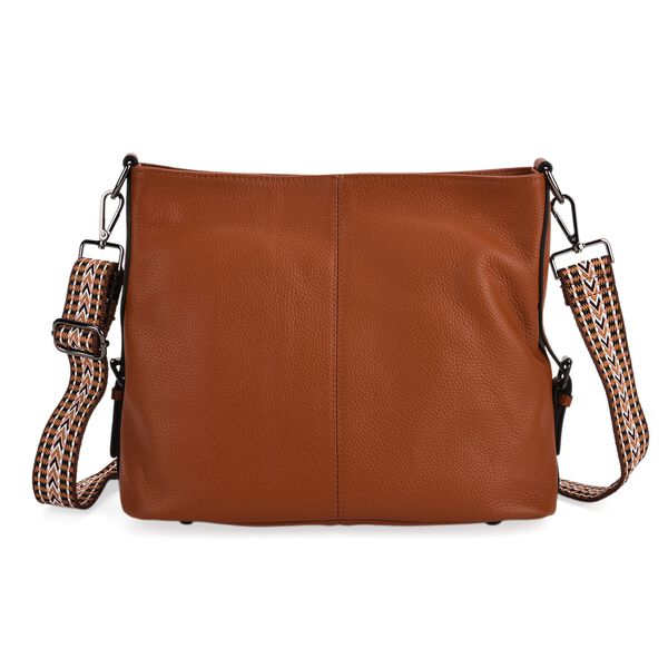 100% Echtleder-Crossbody-Tasche mit 3 Tragevarianten, 32x12x25 cm, Cognac