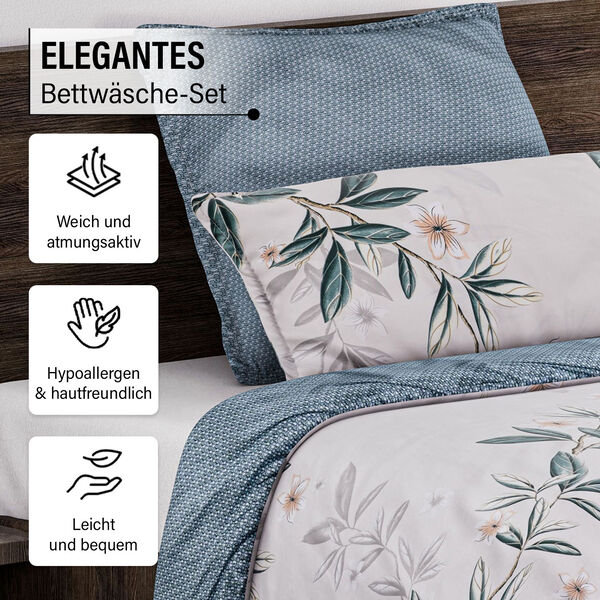 Bettw&auml;sche-Set 6tlg., Blumenmuster, blau/wei&szlig; image number 2