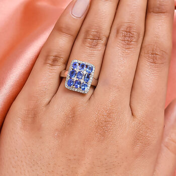 AAA Tansanit und Zirkon Cluster Ring - 2,33 ct.