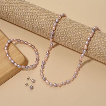 D'Joy AA Mehrfarbige S&uuml;&szlig;wasser Perle (6-7 mm) Schmuckset 925 Silber rhodiniert