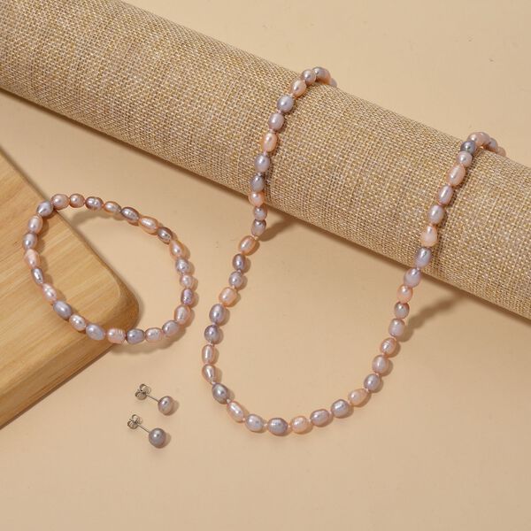 D'Joy AA Mehrfarbige Süßwasser Perle (6-7 mm) Schmuckset 925 Silber rhodiniert image number 1