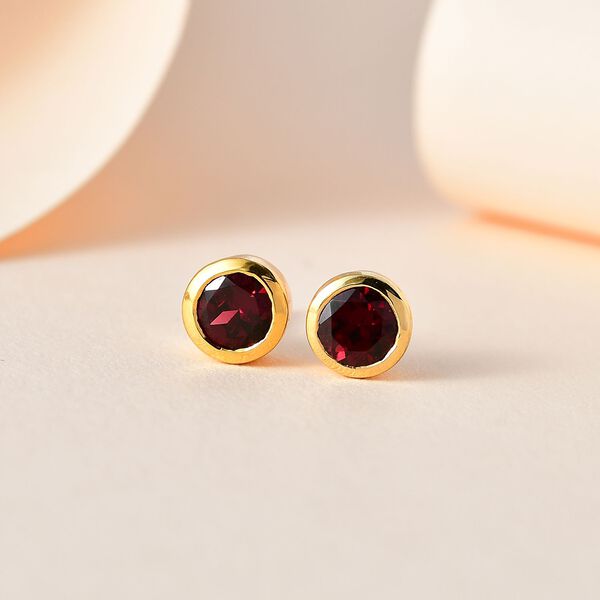 Rhodolith Granat Ohrringe, 925 Silber Gelbgold Vermeil ca. 1.19 ct image number 2