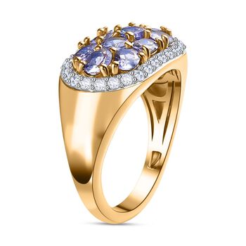 Tansanit, Wei&szlig;er Zirkon Ring 925 Silber 750 Gelbgold Vermeil (Gr&ouml;&szlig;e 20.00) ca. 2,01 ct