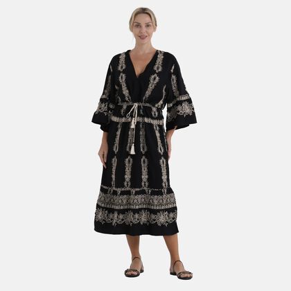  La Marey cotton Elastic waist v-neck  print dresses