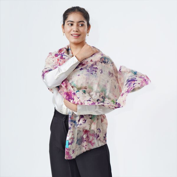 LA MAREY Schal aus 100% Premium-Kaschmir mit Digitaldruck, 70x200cm, abstraktes Aquarell image number 6