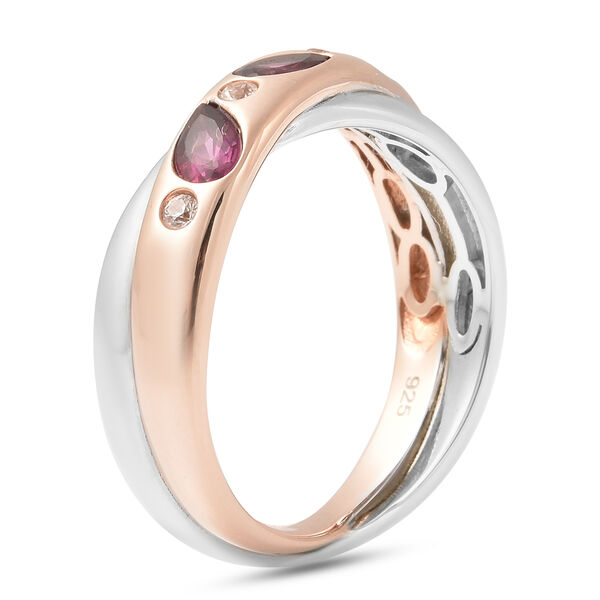 Rhodolith Granat und Zirkon Ring 925 Silber Bicolor  ca. 0,79 ct image number 4