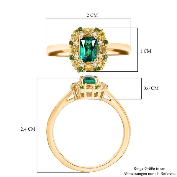 D'joy AAA Lab Created Kolumbianischer Smaragd, Gelber Saphir Ring 925 Silber 750 Gelbgold Vermeil (Gr&ouml;&szlig;e 20.00) ca. 0.94 ct image number 7