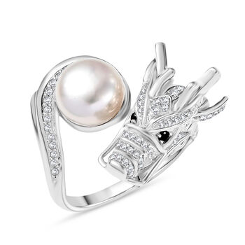 EVER TRUE S&uuml;&szlig;wasser Perle (9-9.5 mm), Schwarzer Spinell Ring Nickelfreies Messing (Gr&ouml;&szlig;e 21.00)