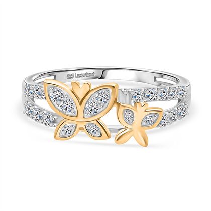 LUXURIANT DIAMOND -Lab Grown Diamant SI-GH Ring 925 Silber Rhodiniert und 750 Gelbgold Vermeil (Gr&ouml;&szlig;e 17.00) ca. 0.50 ct