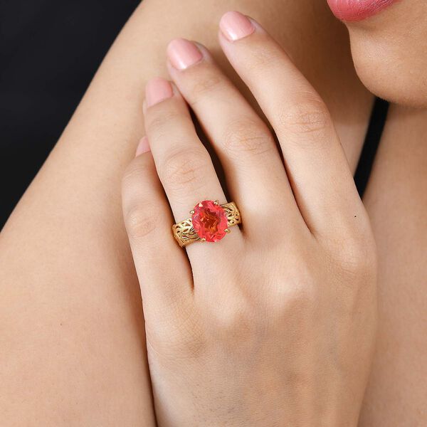 Padparadscha Quarz Triplette Ring 925 Silber 750 Gelbgold Vermeil (Größe 16.00) ca. 5.25 ct image number 3
