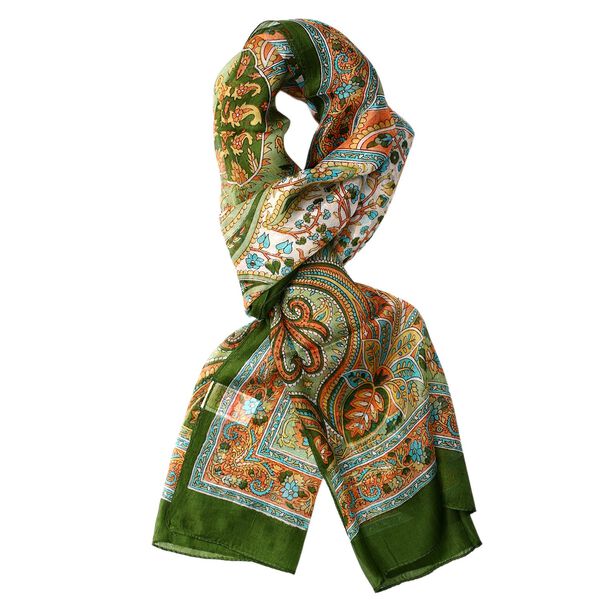 100% Seidenschal, bedruckt mit Paisleymuster, 50x160cm, Olivgr&uuml;n image number 4