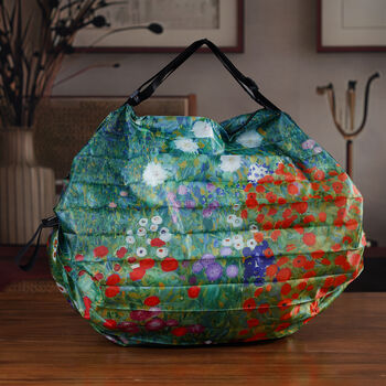 Faltbare Einkaufstasche mit Rei&szlig;verschlussfach 50 x 70 cm Gr&uuml;n Blumenmuster