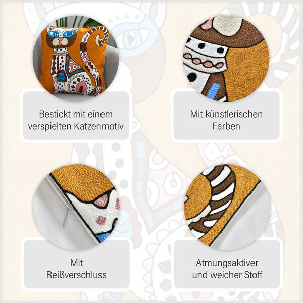 Besticktes Kissenbezug, Katzenpaar, Sonne und Mond image number 5