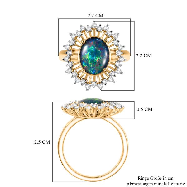 Djoy Boulder Opal Triplette, Wei&szlig;er Zirkon Ring 925 Silber 750 Gelbgold Vermeil (Gr&ouml;&szlig;e 17.00) ca. 2,61 ct image number 7