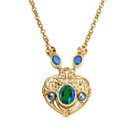 Pfau Quarz Triplette Halskette ca. 45 cm Nickelfreies Messing