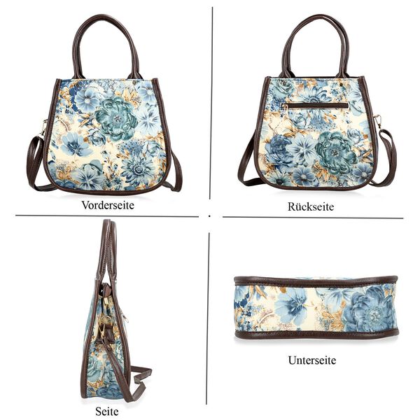 2er Set - Handtasche und Geldbörse, Baumwolle, Blau Floral image number 5