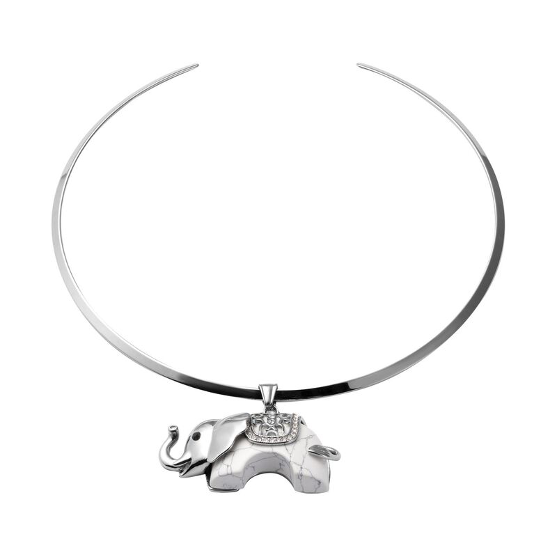 DIAMOON Howlit und Kristall Elefanten Halskette, 38 cm - 50 ct. image number 0