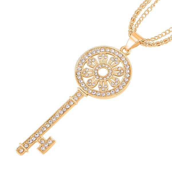 Wei&szlig;er Kristall-Schl&uuml;sselanh&auml;nger mit 78cm Kette in Goldton image number 3