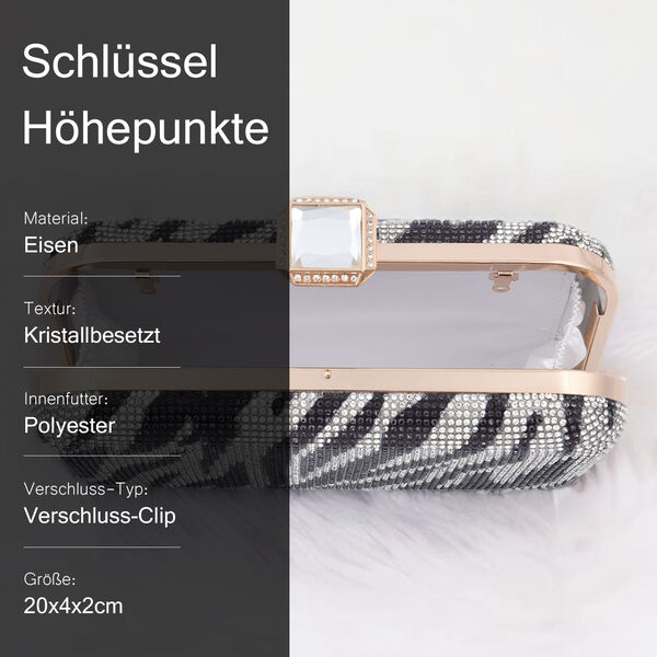 Moderne Clutch verziert mit facettierten Kristallen, 20x4x2cm, Zebra image number 5