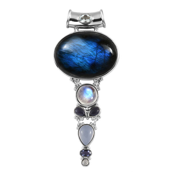 Sajen Silber-Labradorit, Regenbogen Mondstein Anh&auml;nger 925 Silber rhodiniert ca. 42.94 ct