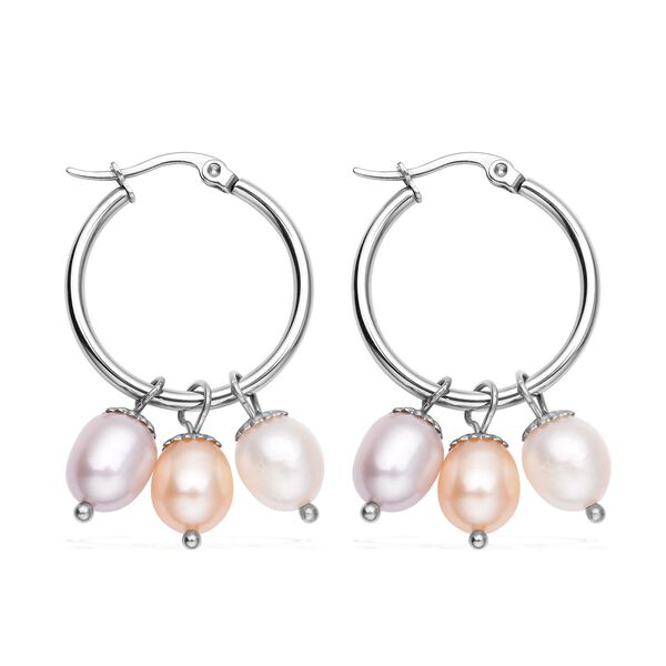 Wei&szlig;e, rosa und lila S&uuml;&szlig;wasserperlen-Creolen mit Charme - 27 ct.