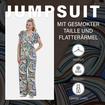 Jumpsuit mit gesmokter Taille und Flatter&auml;rmel, 70's