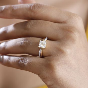 Moissanit Ring 925 Silber 750 Gelbgold Vermeil (Gr&ouml;&szlig;e 18.00) ca. 0,82 ct