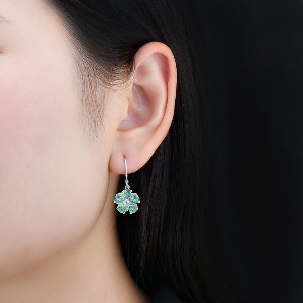 Kagem sambischer Smaragd und Zirkon florale Ohrh&auml;nger in Silber image number 3