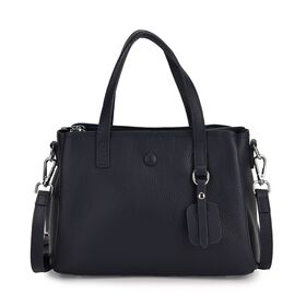 Crossbody-Tasche aus echtem Leder mit Henkel und Schulterriemen, 24x11.5x18 cm, Navy