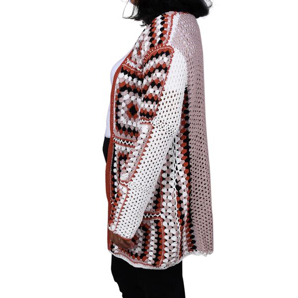 Handgeh&auml;kelte 100% Baumwolle Strickjacke, Mehrfarbig image number 2