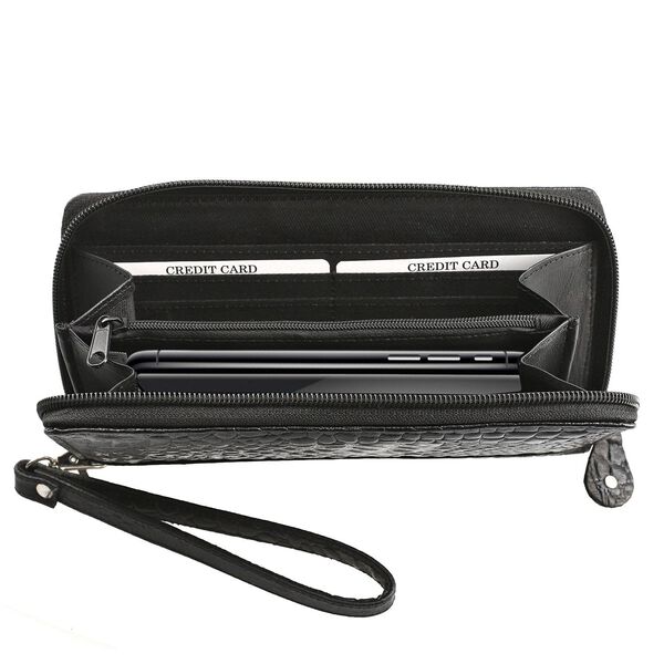 RFID-geschützte Brieftasche aus 100% echtem Leder mit Kroko-Prägung und abnehmbarem Trageschlaufe, schwarz image number 11