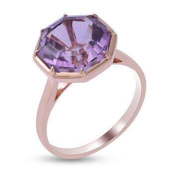 Rose De France Amethyst Solit&auml;r Ring 925 Silber Rosevergoldet(Gr&ouml;&szlig;e 16.0) 5.61 ct