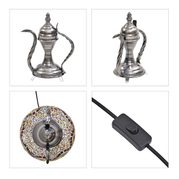 Handgefertigte, orientalische Mosaikglas Tischlampe in Weinkrugform, Größe 18x18x34 cm, Wellen image number 6