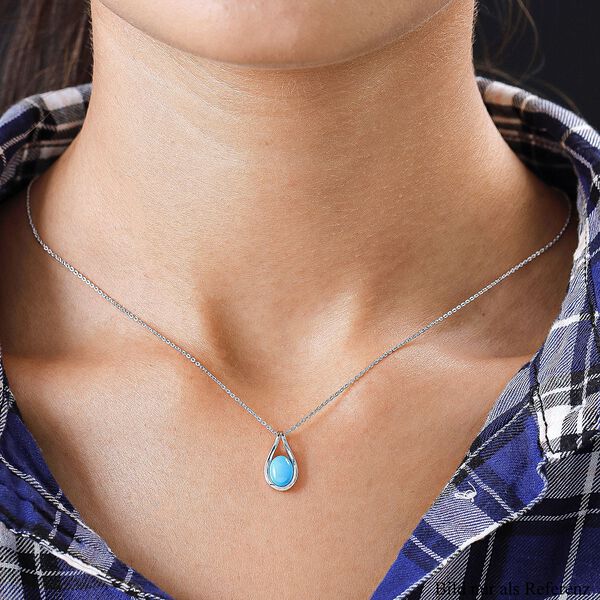 Amerikanischer, nat&uuml;rlicher Sleeping Beauty T&uuml;rkis-Solit&auml;r-Anh&auml;nger mit Kette in Silber, 1,16 ct. image number 2