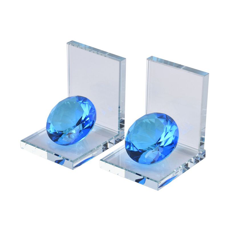 Kristall Buchstützen, Format 10.5x13cm, blau und transparent image number 0