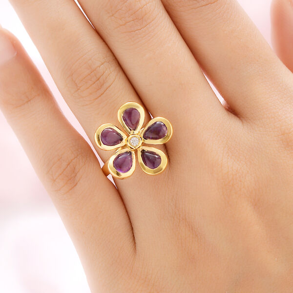 Afrikanischer Amethyst und Zirkon-Ring, 925 Silber vergoldet  ca. 4,18 ct image number 3