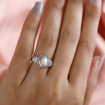 Nat&uuml;rlicher, &auml;thiopischer Opal und Champagner Zirkon-Ring, 925 Silber Gelbgold Vermeil  ca. 1,76 ct